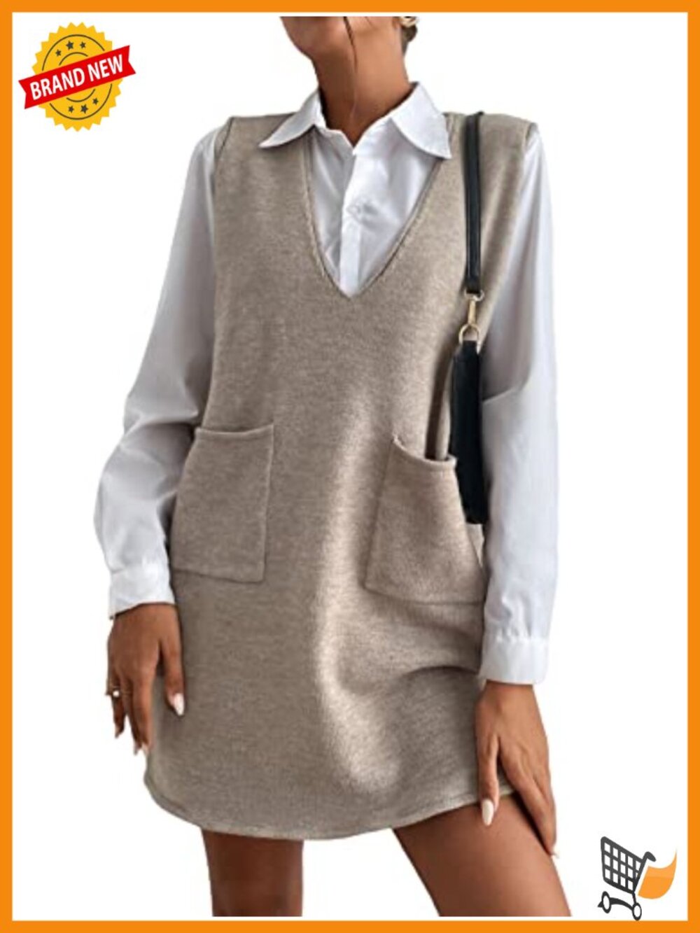 Women's V Neck Sleeveless Sweater Vest Dress Fall Overall Dress